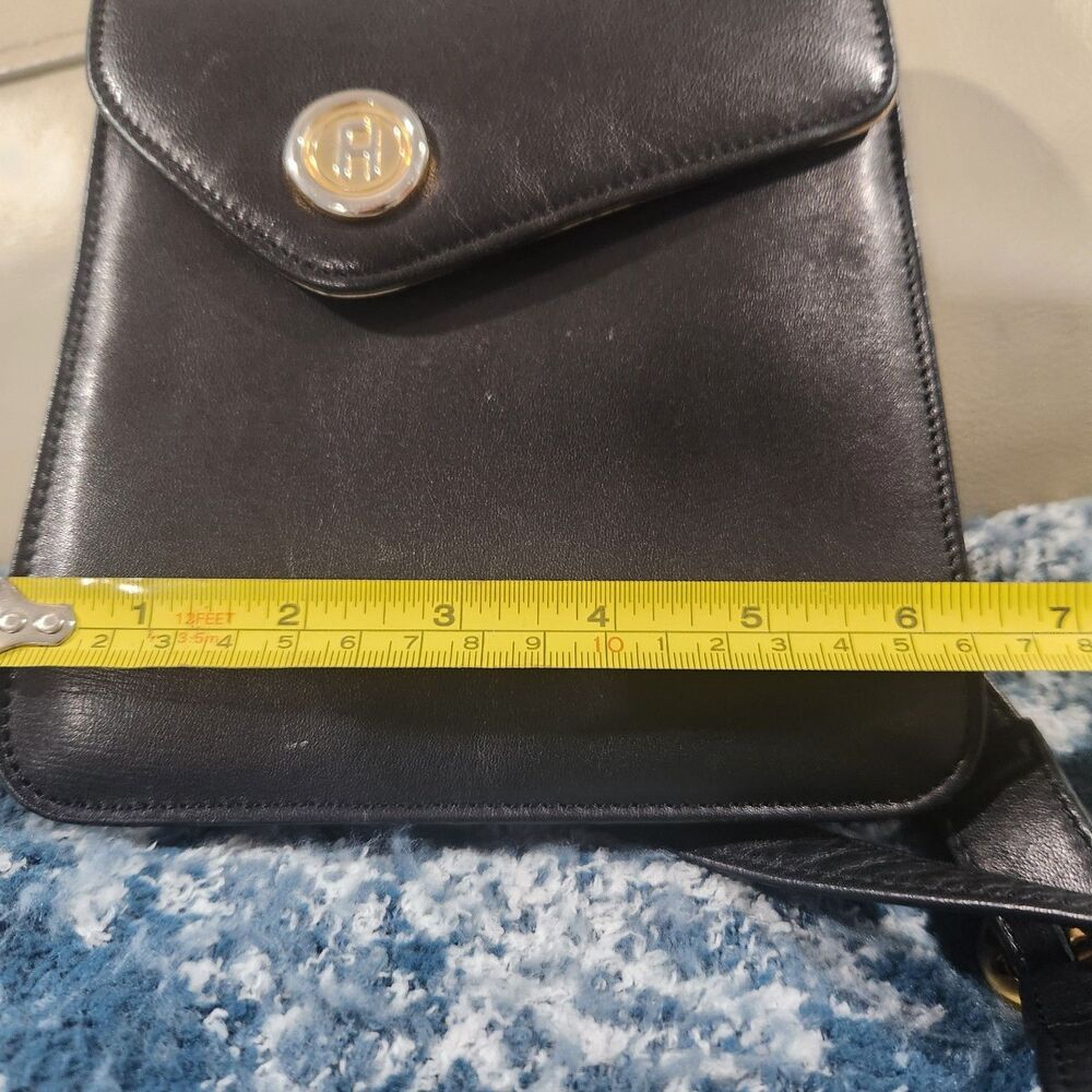 Vintage Fred Hayman Beverly Hills Black Leather Crossbody Shoulder Bag H Logo - Picture 2 of 16